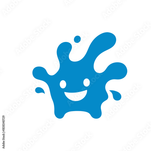 Cheerful blue blot character expressing happiness and positivity in simple design element