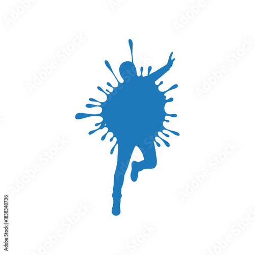 Dynamic blue splash figure art conveying energy and movement symbol design minimalist and artistic