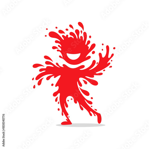 Playful crimson splash figure dancing with joy abstract artistic representation of creativity