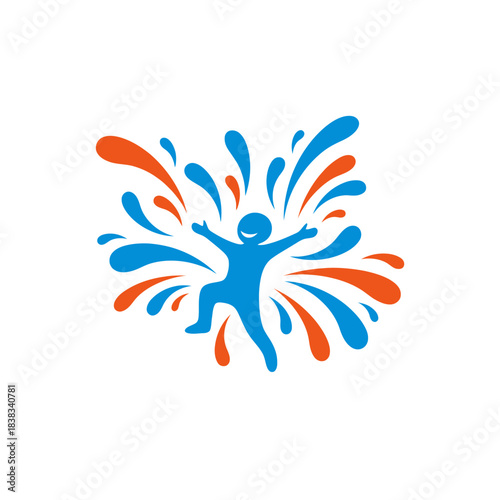 Joyful explosion of energy, Abstract figure surrounded by a dynamic splash of color