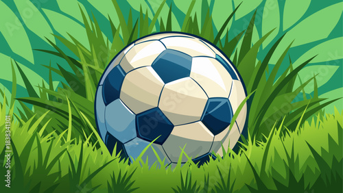 Soccer ball resting in the green grass field