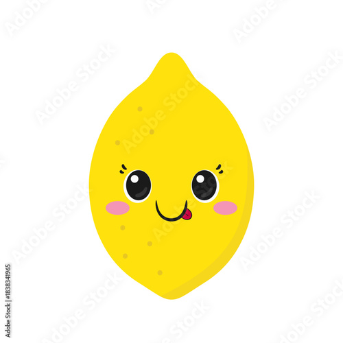Lemon cute cartoon character, happy smiling face, kawaii style, big eyes, emotions joy delight, vector illustration.