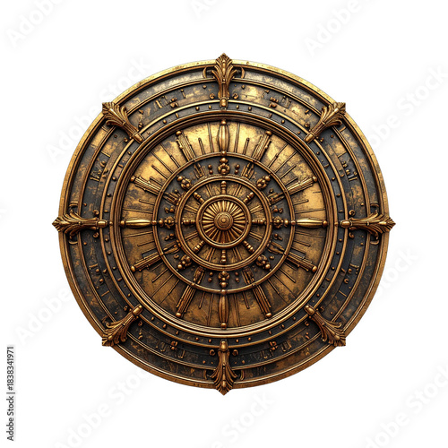 Ornate golden wheel with compass design