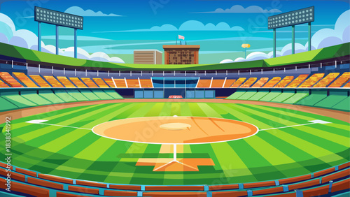 Cartoon baseball stadium field illustration