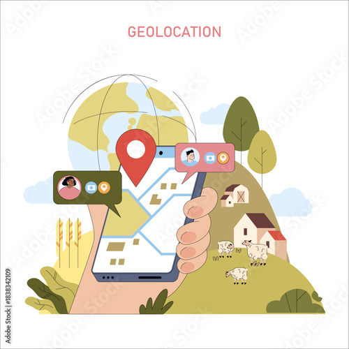 Geolocation Vector Illustration with Mobile Map and Icons