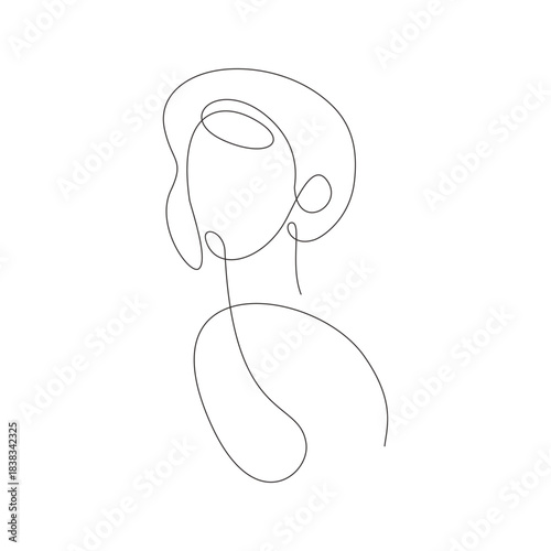 Woman Hair Bun Neck Detail One Line Art Illustration