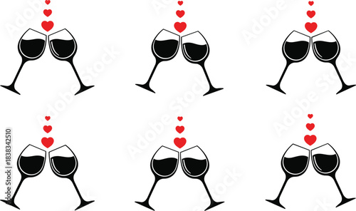 Vector silhouette collection of diverse wedding couples kissing and embracing in formal attire, illustrating marriage ceremony, romance, love, and bride and groom concepts.