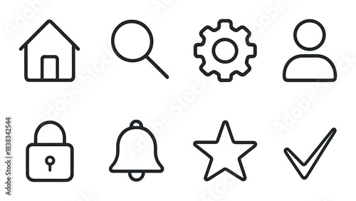 Minimalistic black icons for web and app interface design