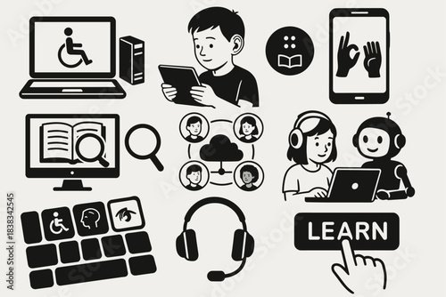 Accessible E-Learning and Inclusive Education Icons