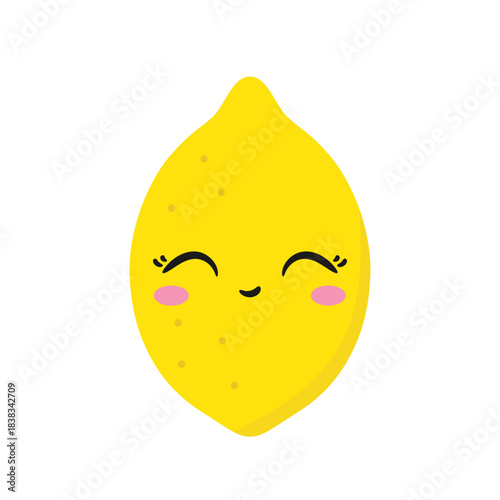 Cute lemon cartoon character, happy smiling face, kawaii style, emotions joy delight, vector illustration.