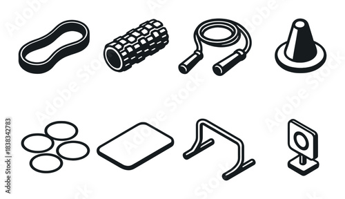 Silhouettes of fitness equipment for exercise and training