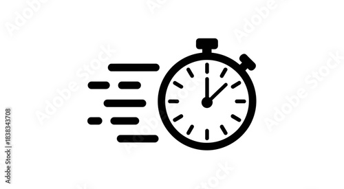 Black stopwatch icon with motion lines
