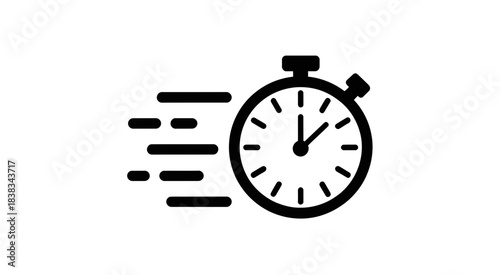 Black stopwatch icon with motion lines