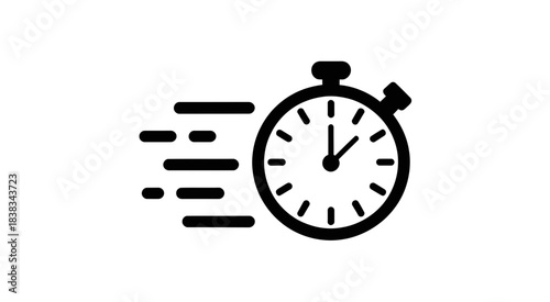 Black stopwatch icon with motion lines