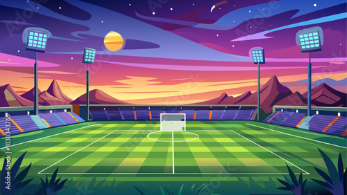 Illustration of a soccer stadium at dusk