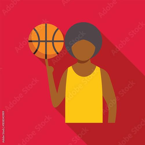 Black basketball player spinning a ball on his finger, featuring a long shadow effect