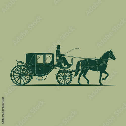 Elegance of a bygone era: A vintage horse-drawn carriage illustration in monochrome aesthetics