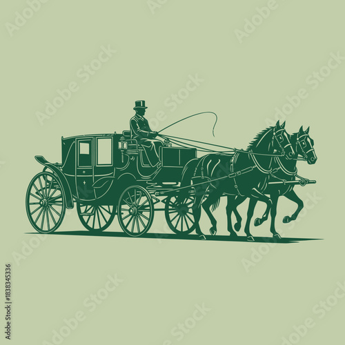 Vintage horse-drawn carriage illustration evoking historical charm and elegance with a coachman