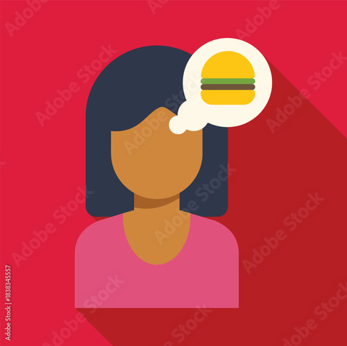 Woman having a thought about a hamburger, experiencing hunger and food cravings
