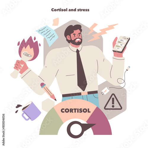 Overwhelmed Person Illustrating Cortisol and Stress