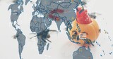Displaying translucent map overlay showing red Central-Asia heatmap in studio, rubber duck, rotors