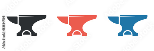 Colorful Anvil Vector Icons Set. Simple Flat Design Symbols for Blacksmithing and Industry Concepts