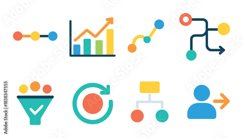 Vibrant abstract data visualization with dynamic graphs and icons