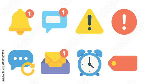 Colorful notification icons with alerts and alarms on gradient background