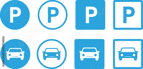 Parking Icon Set. Vehicle Navigation and Smart Parking Symbols. Urban Travel, Car Park, and Transportation Symbol Collection
