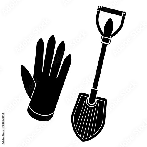 Garden Hoe and glove vector illustration