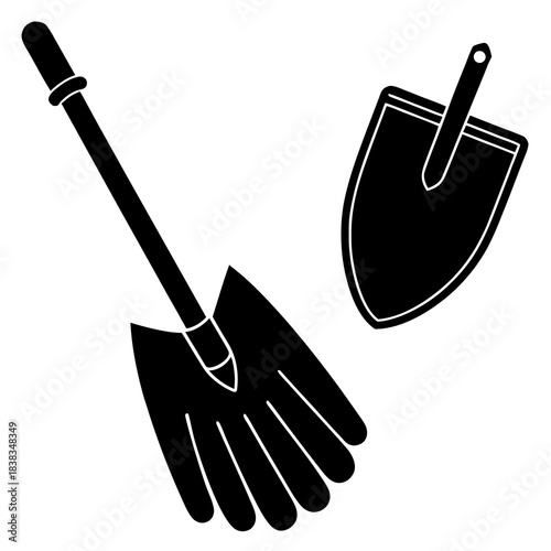 Garden Hoe and glove vector illustration
