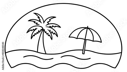 Panoramic vector beach view illustration