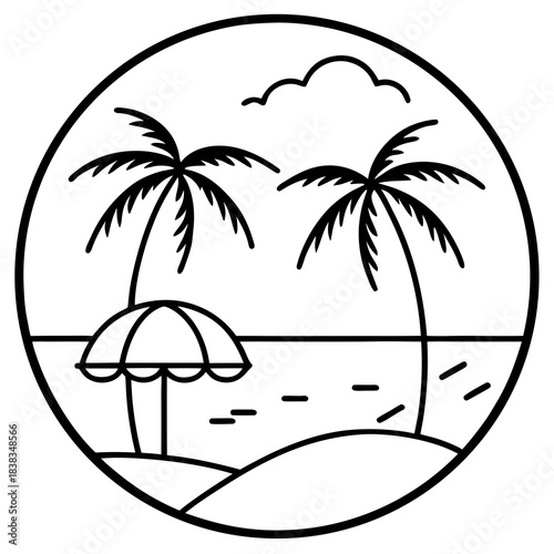 Panoramic vector beach view illustration