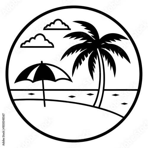 Panoramic vector beach view illustration