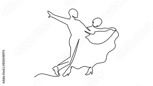 Ballroom Dancers In Motion Single Line Art