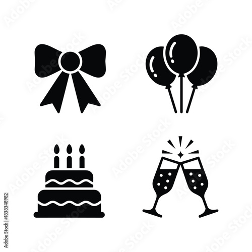 Black Icons of Party and Celebration Elements