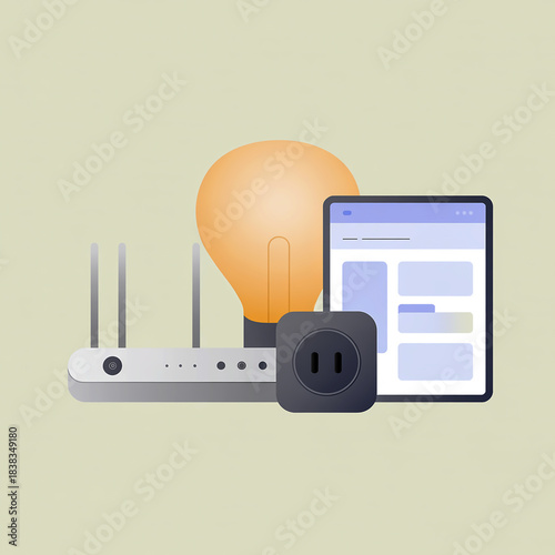 Smart Home Technology Devices And Light Bulb internet