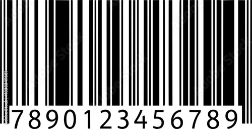 Closeup of a black and white barcode with numbers isolated on transparent background	
