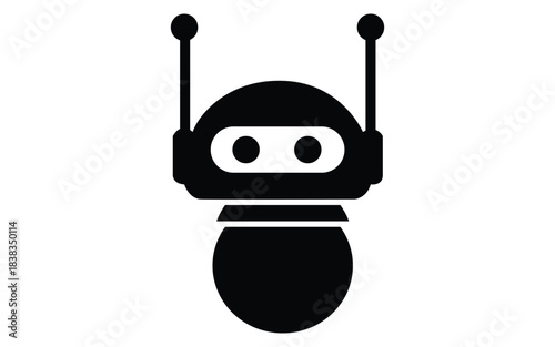 Simple black silhouette icon of a friendly robot with antennae and oval body