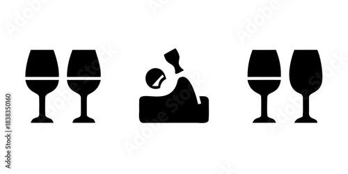 wine tasting minimal flat icon set, black color and white background .vector icon