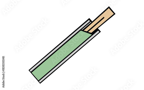 Simple illustration of a single chopstick partially inserted into a green chopstick rest