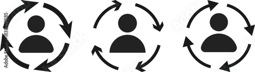 Replace Person Icon Set. User Substitution and Profile Swap Symbols. Switch User and Account Change Management icons collection. Change Profile and User Exchange sign