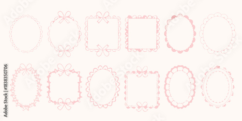 Collection of delicate pink ornamental frames and borders in various shapes