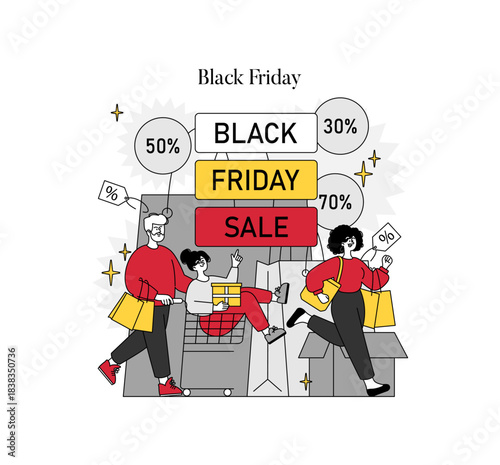 Black Friday Shopping Vector Illustration with Discounts