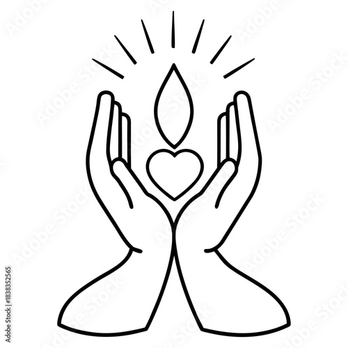 Spiritual Hand with Heart Vector Line Art: Yoga Mudra, Healing & Wellness Icon