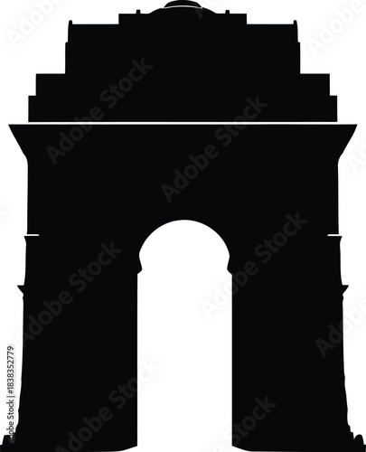 India gate silhouette black and white monument