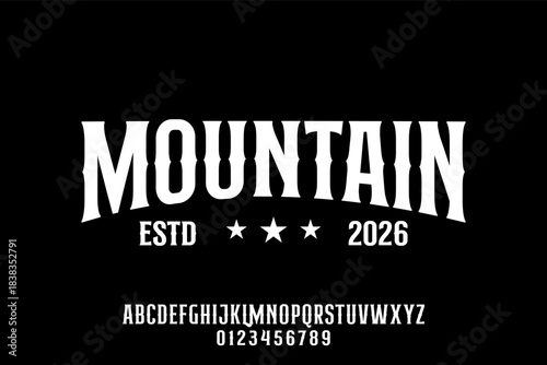 Mountain themed alphabet with vintage design and established date.