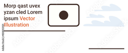 Advertising, branding, creative design, minimalism, abstract concepts, digital media. Rectangular frame, text elements and clouds on a light backdrop. Advertising and branding focus