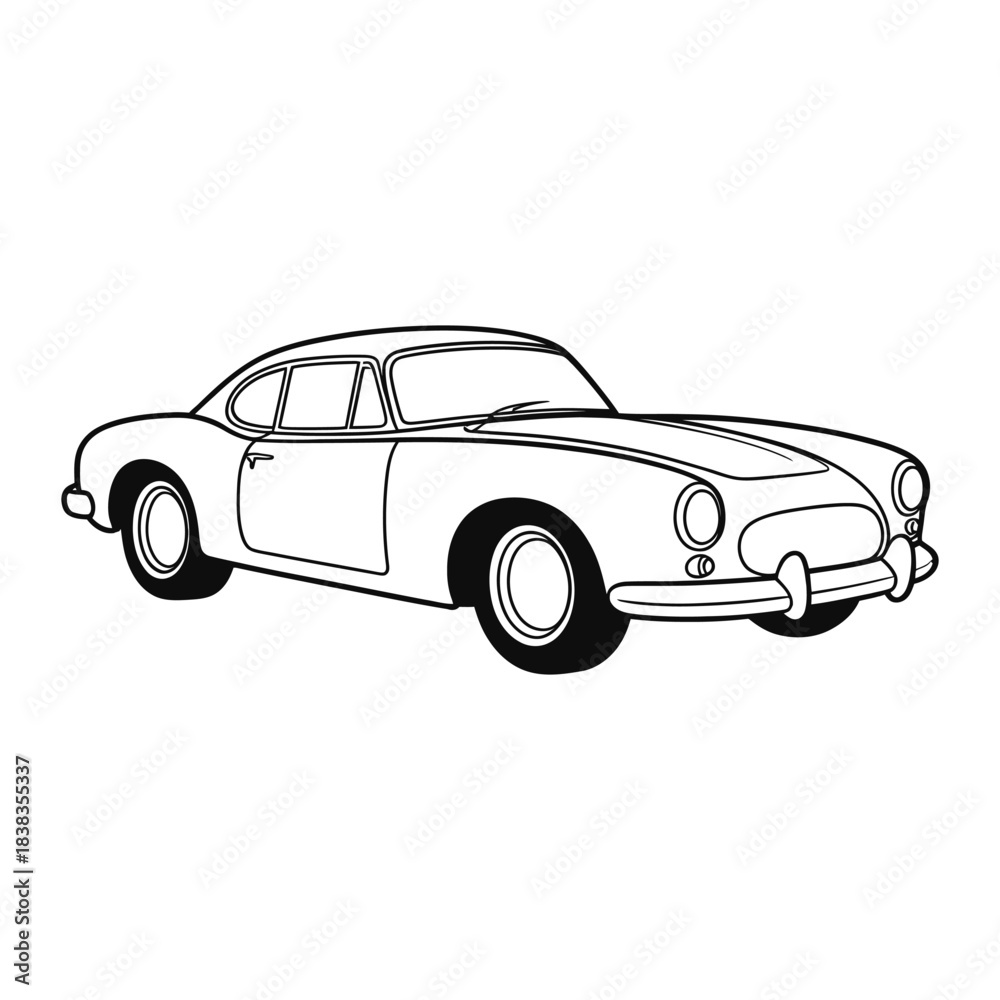 Obraz premium Retro coupe automobile line drawing isolated on white background