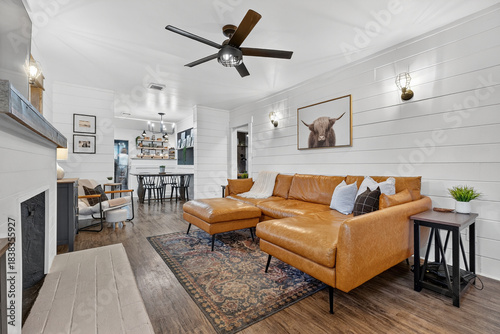 charming rustic interior, modern rustic design with cozy furnishings and open layout for gatherings